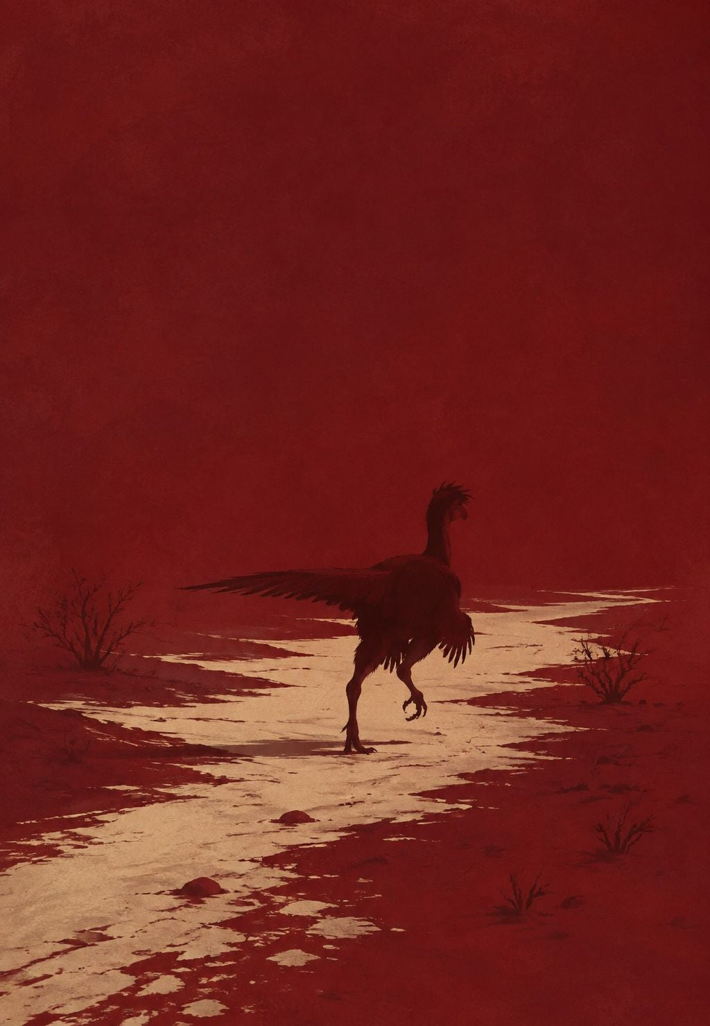 Silhouette alata sul sentiero scarlatto