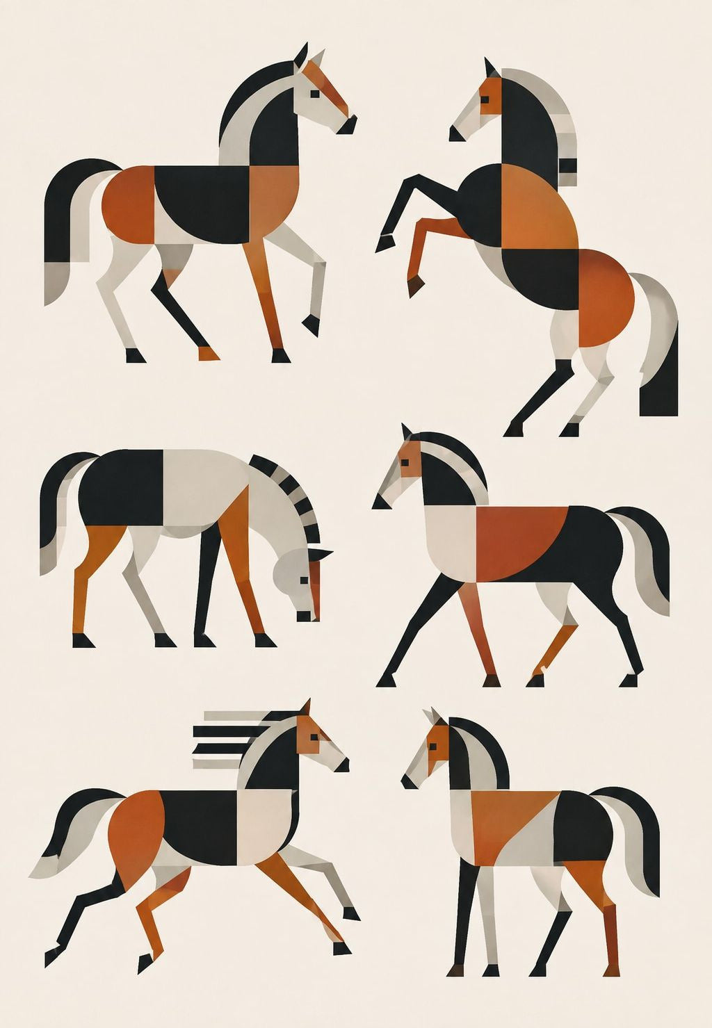 Seis caballos en movimiento