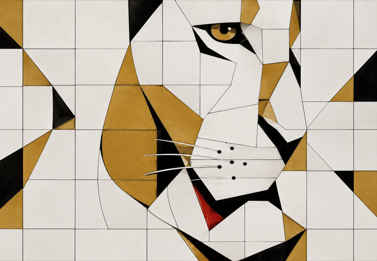 Lion Head in Gold and Black Facets (Landscape)