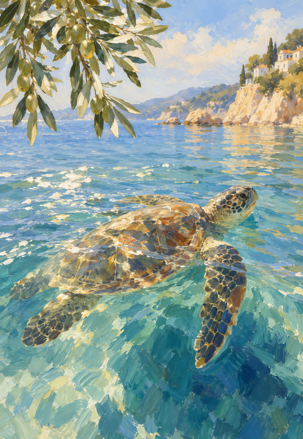 Sea Turtle and Olive Branch