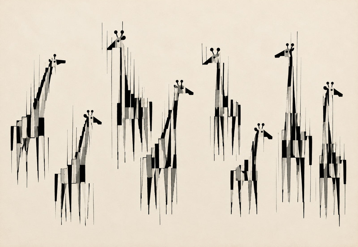Kudde giraffen in verticale lijnen (Liggend)
