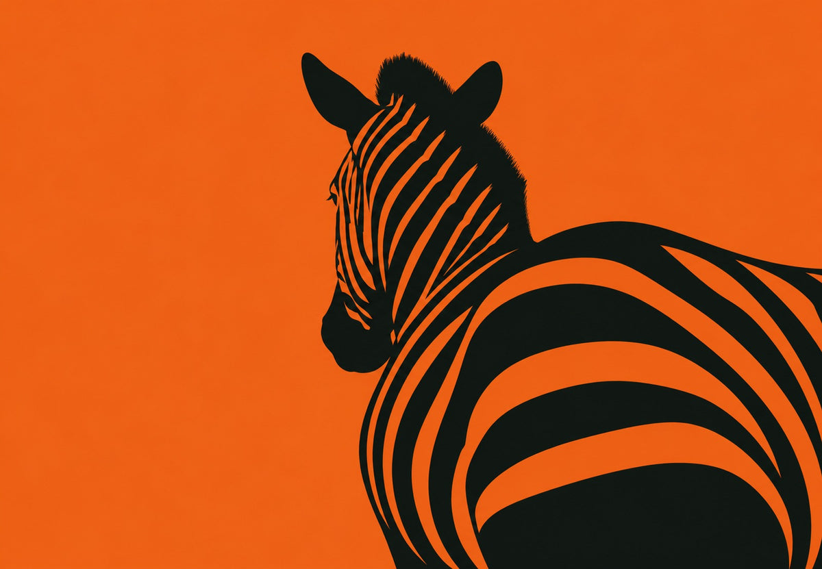 Zebra from Behind on Orange Background (Landscape)