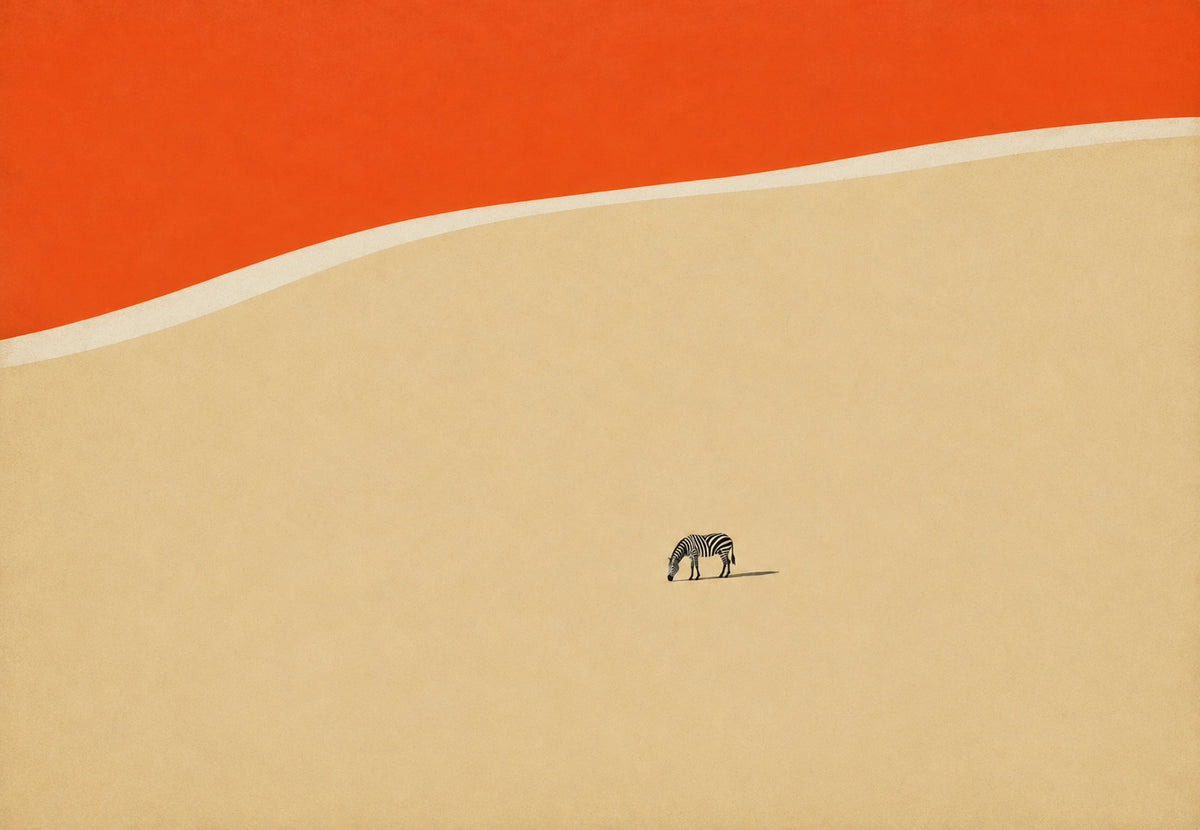 Solitary Zebra Under an Orange Sky (Landscape)