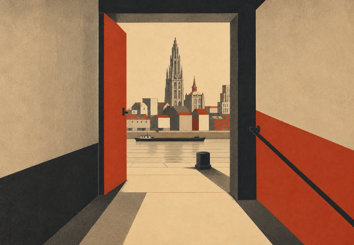 Antwerp - The Red Door on the River (Landscape)