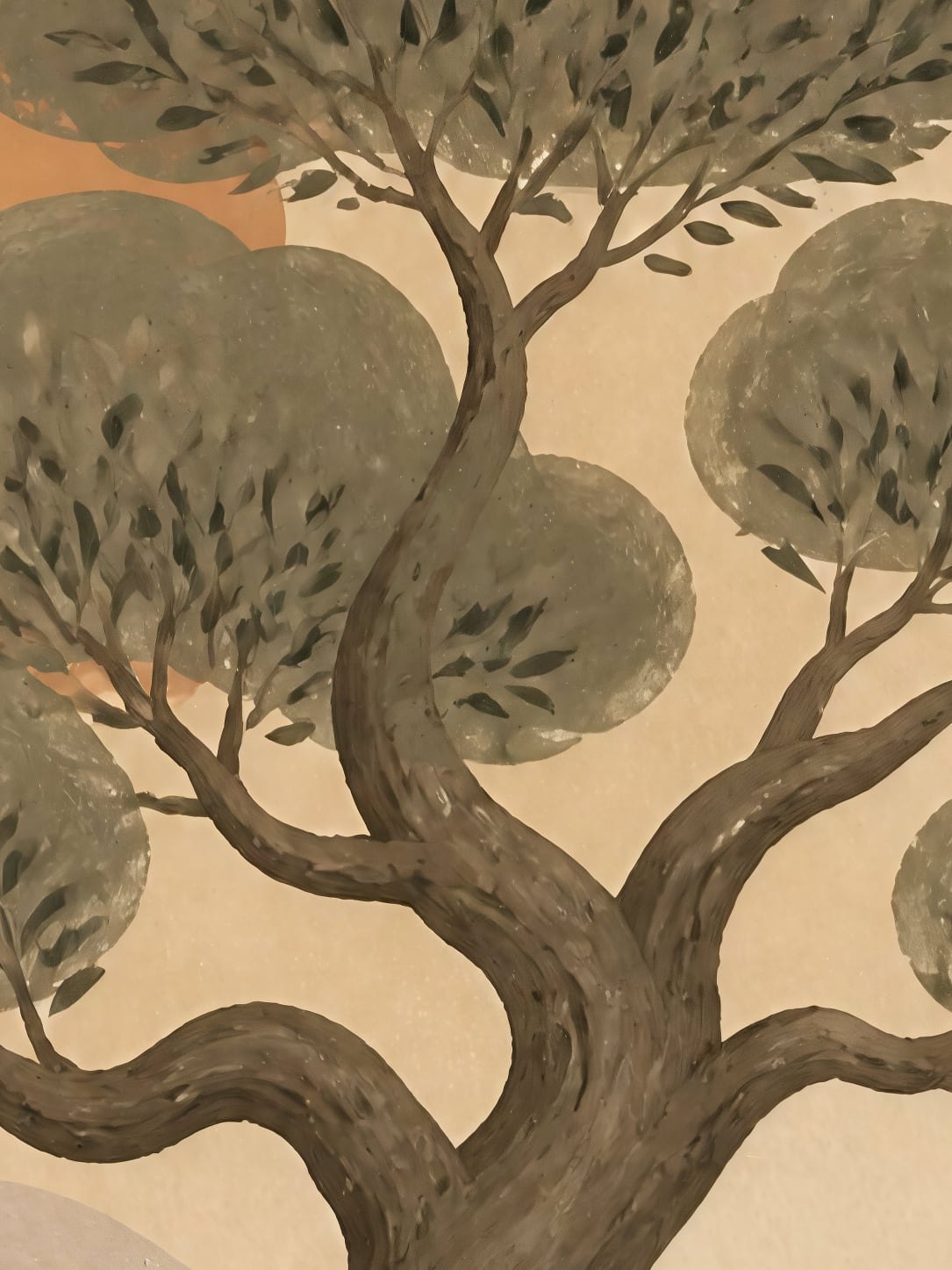 Detail a taille reelle du tirage, affiche arbre l olivier au soleil bas
