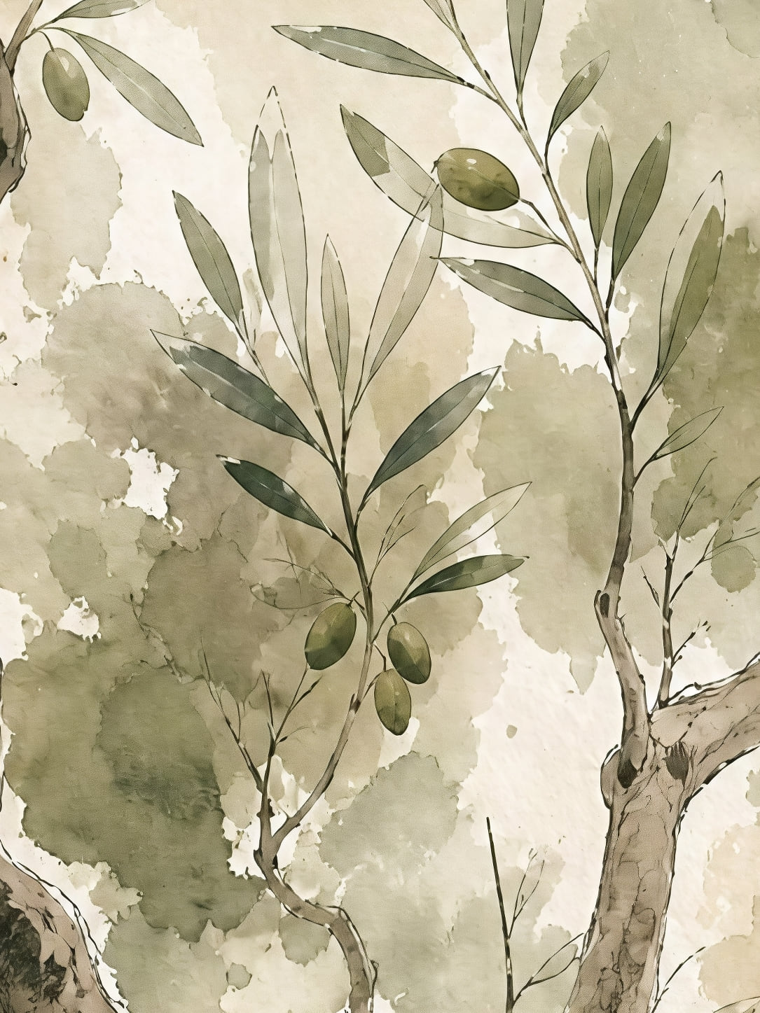 Detail a taille reelle du tirage, affiche arbre l olivier dans la brume