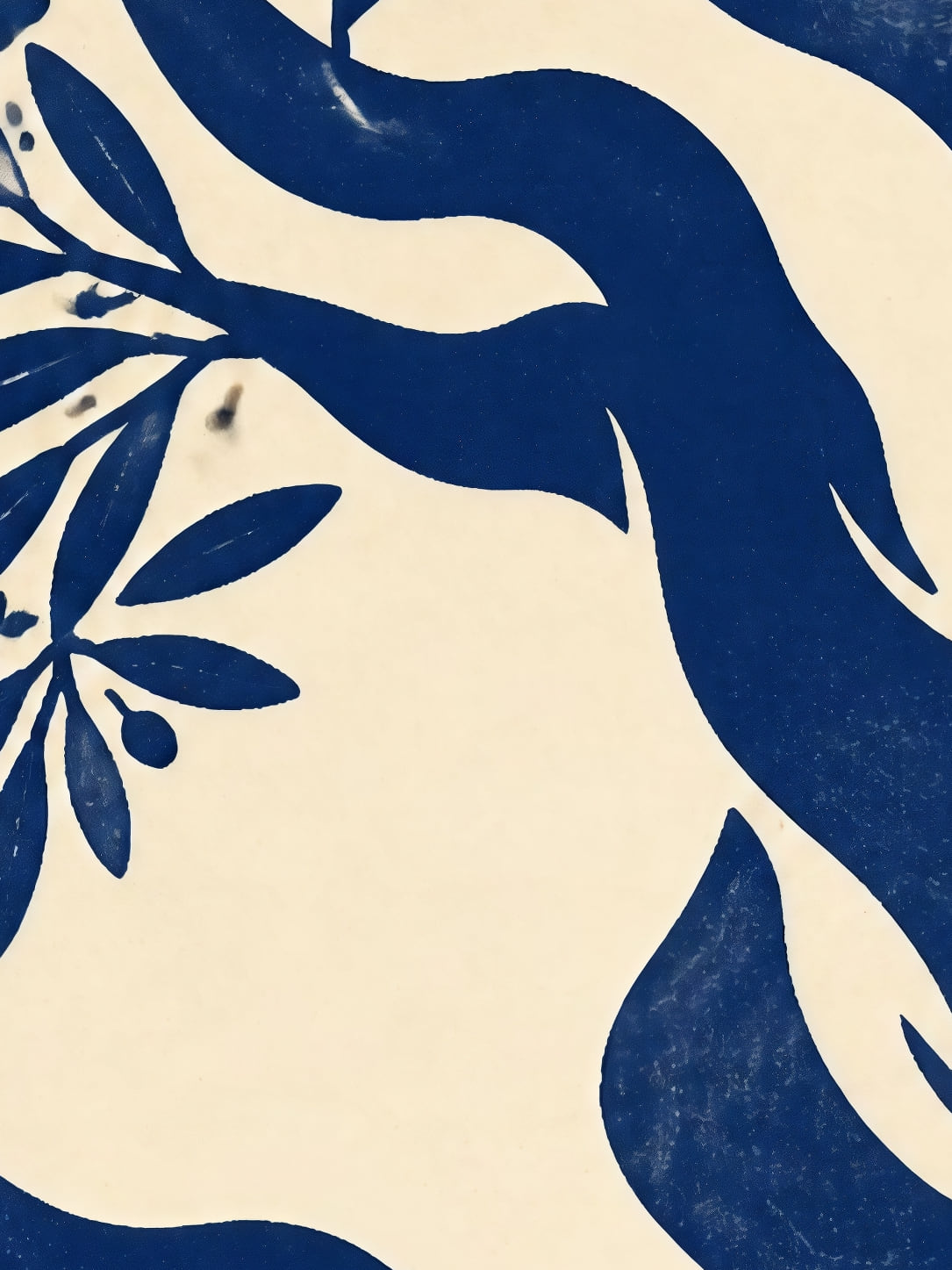 Detail a taille reelle du tirage, affiche arbre serigraphie deux tons indigo et creme