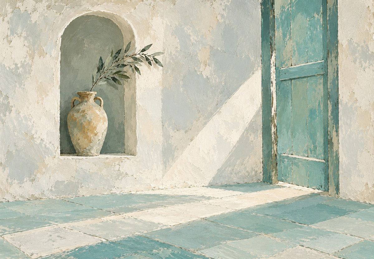 Amfora és Olajág egy Mediterrán Fülkében (Fekvő)