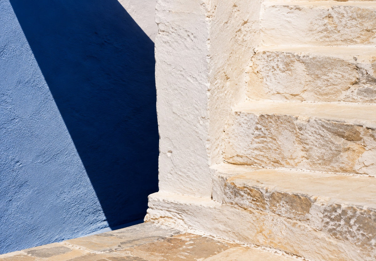 Whitewashed Stone Corner and Blue Shadow (Landscape)