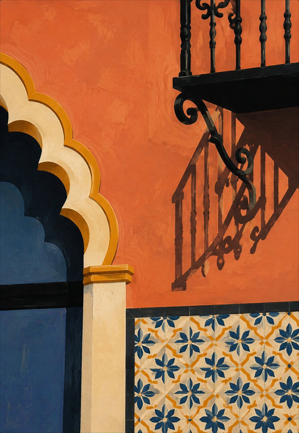 Arche bleue et balcon de Séville