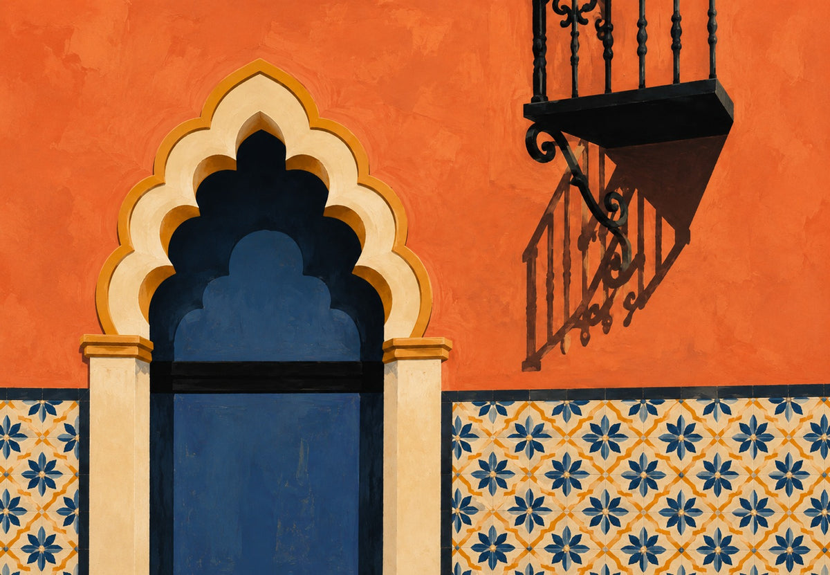 Blauer Bogen und Balkon von Sevilla (Querformat)