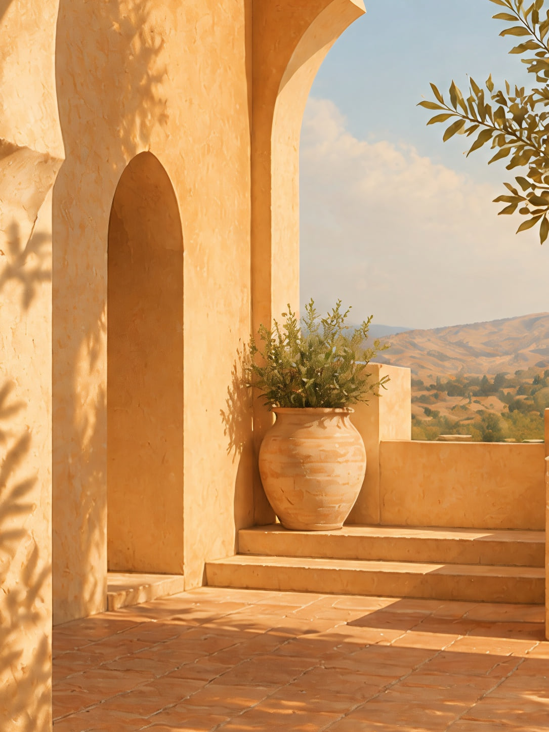 Detail a taille reelle du tirage, affiche architecture arche doree sur les collines paysage