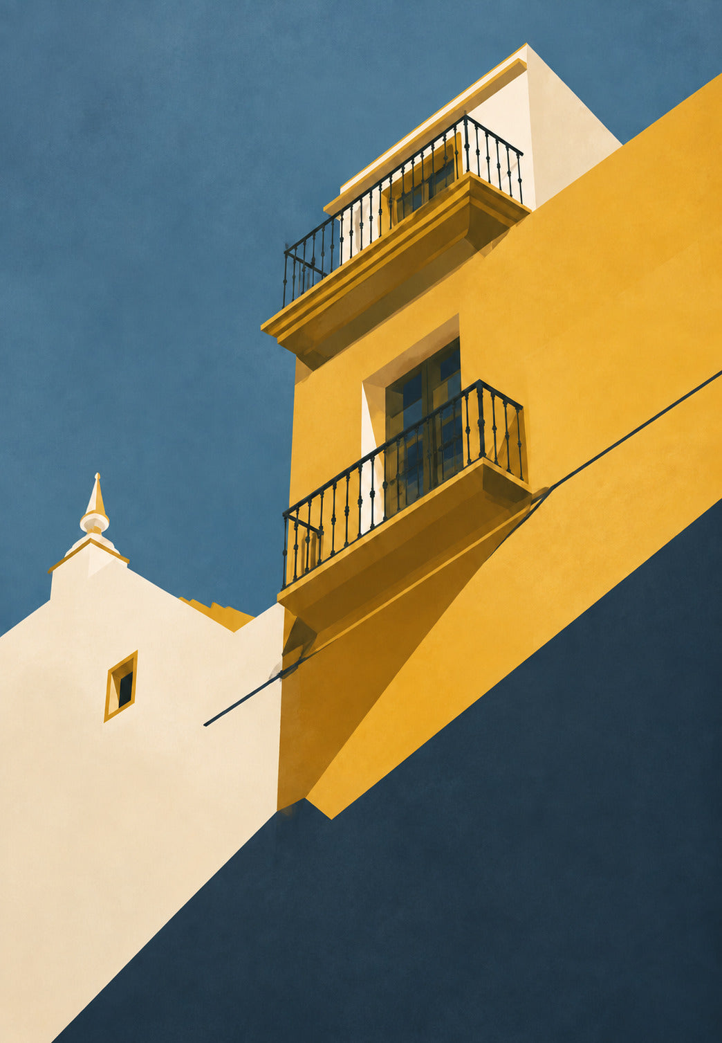 Schmiedeeiserne Balkone an sonniger Fassade