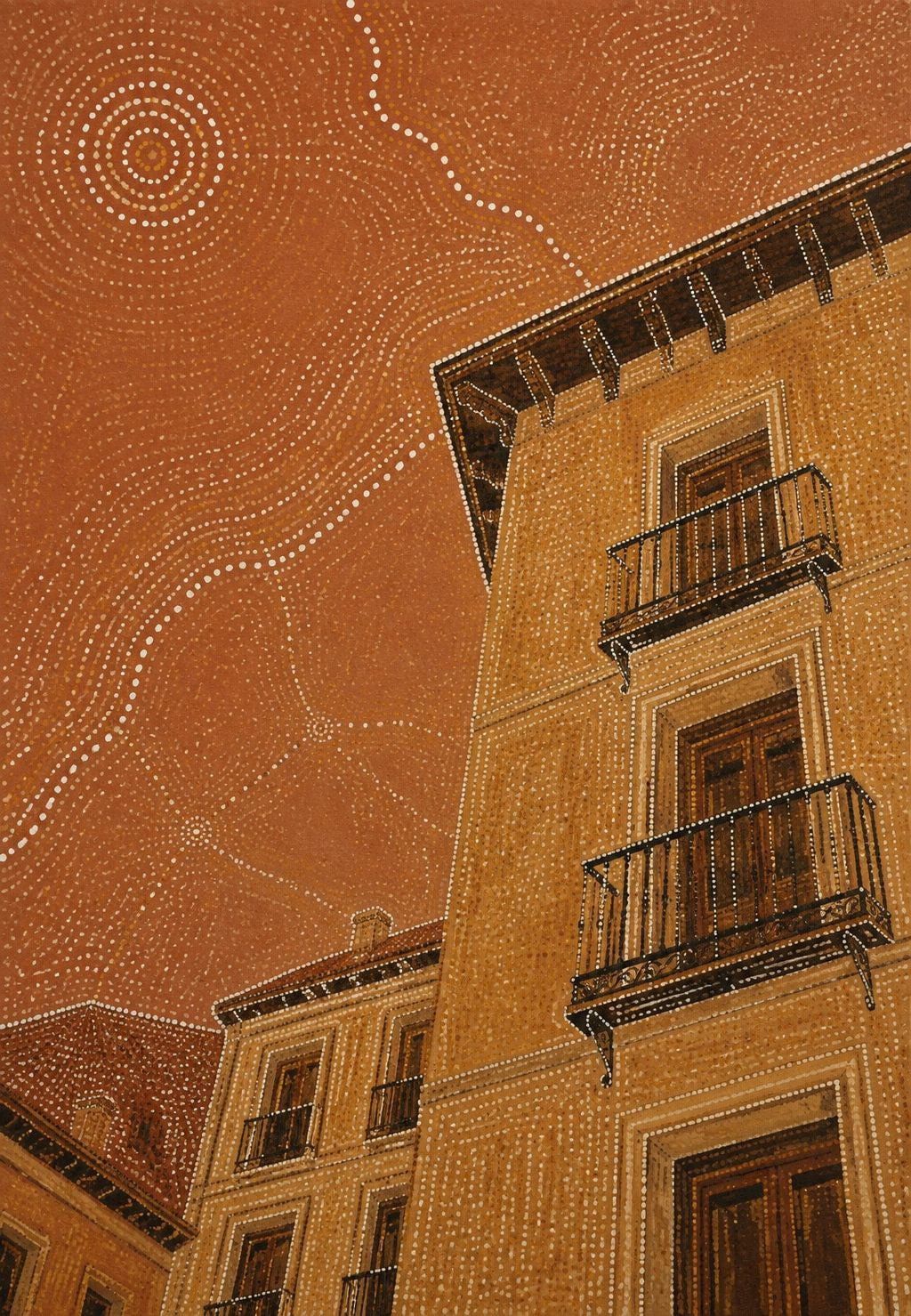 Balkone von Madrid unter einem spiralförmigen Himmel