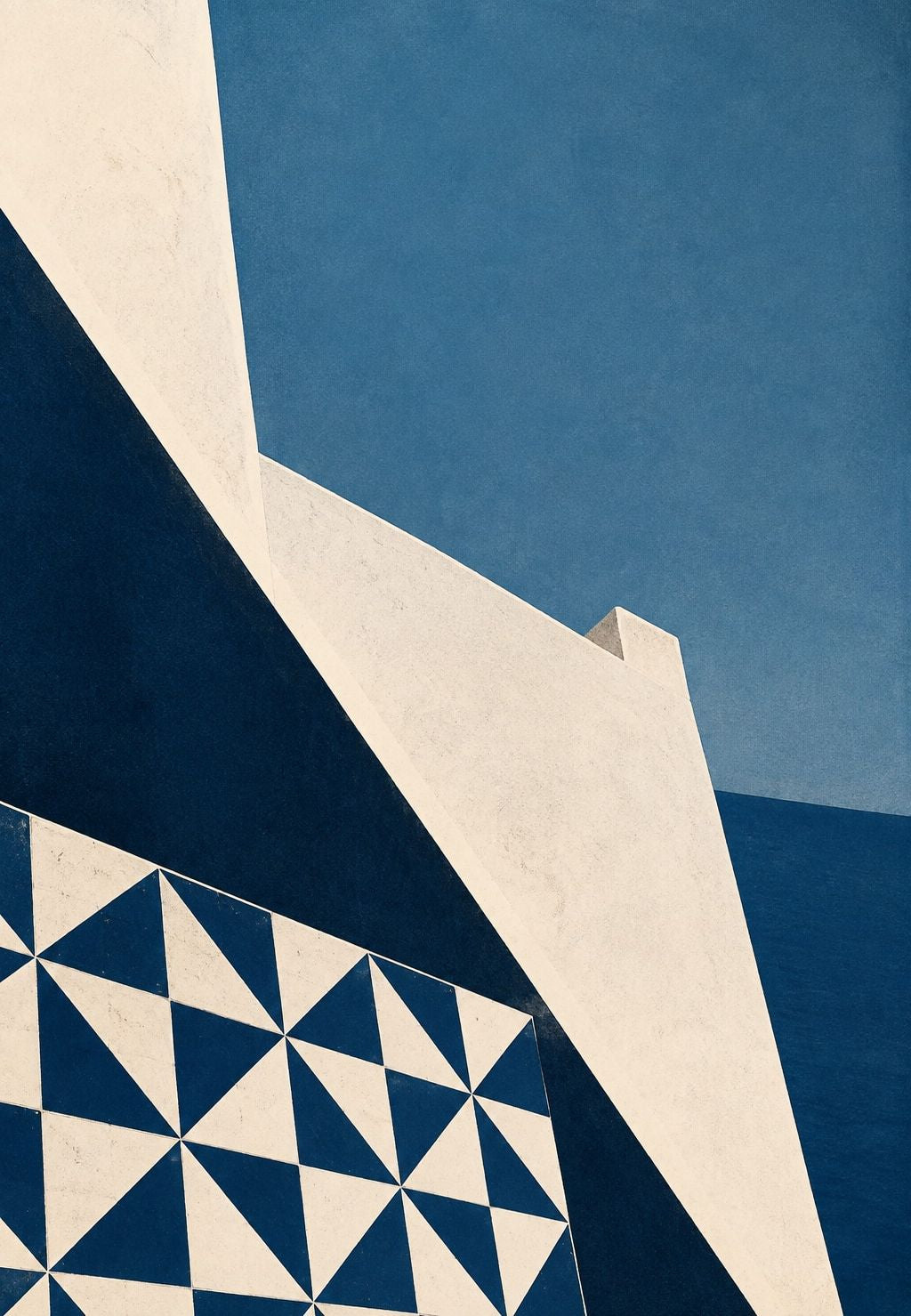 Facciate bianche e piastrelle blu