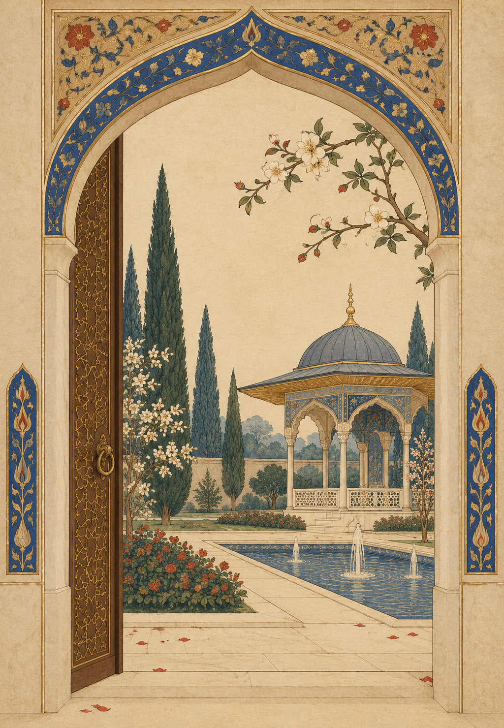 The garden behind the ornate door