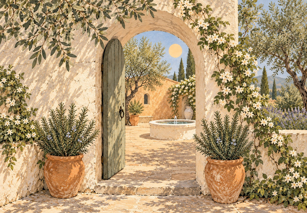 The Patio with Rosemary Pots (Landscape)