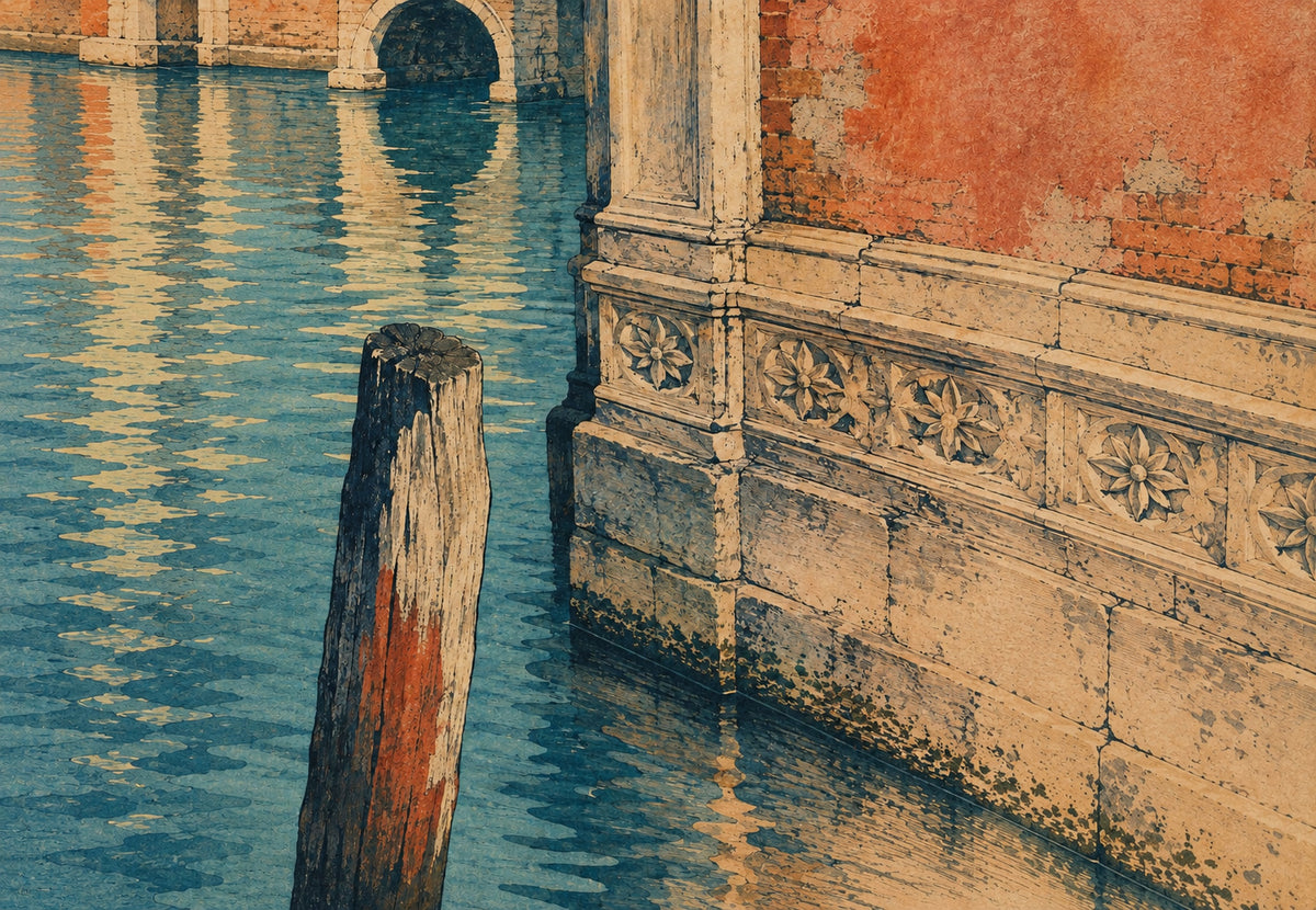 The Wooden Mooring Post and the Carved Facade of the Grand Canal (Landscape)