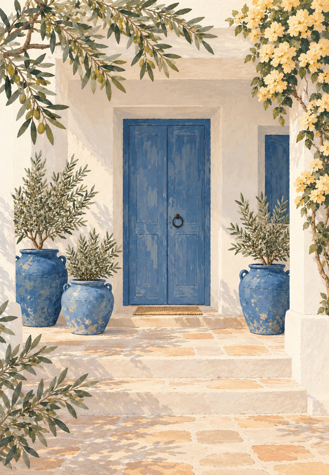 Die Veranda mit den blauen Töpfen