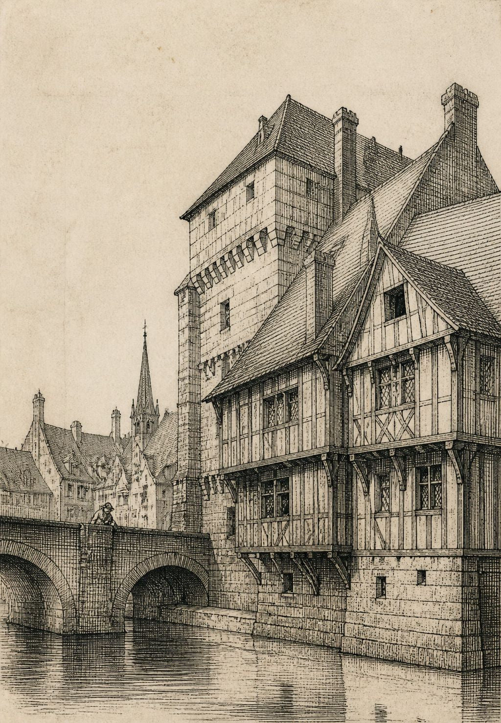 Casas em tabique sobre a ponte antiga