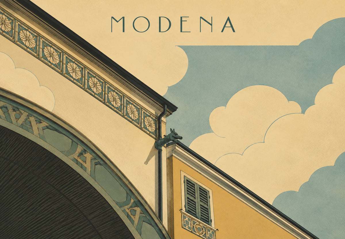 Modena, Blumenfries und Wasserspeier (Querformat)