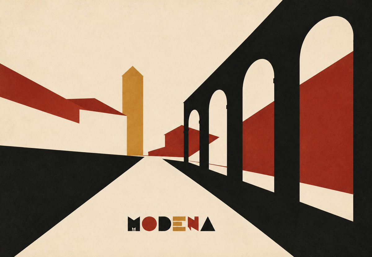 Modena, Arkade und goldener Turm (Querformat)