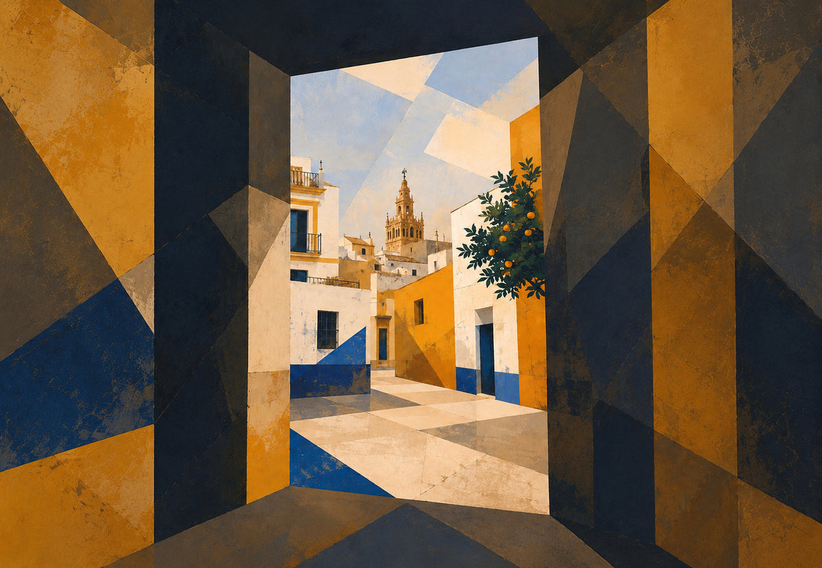 Seville Seen Through an Ochre and Blue Archway (Landscape)