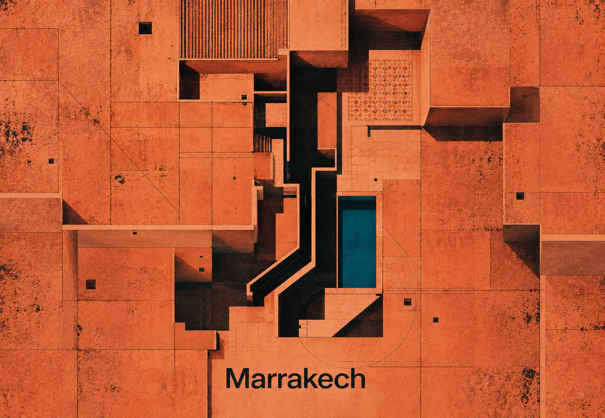 Ockrafärgade tak och pool i Marrakech (Liggande)
