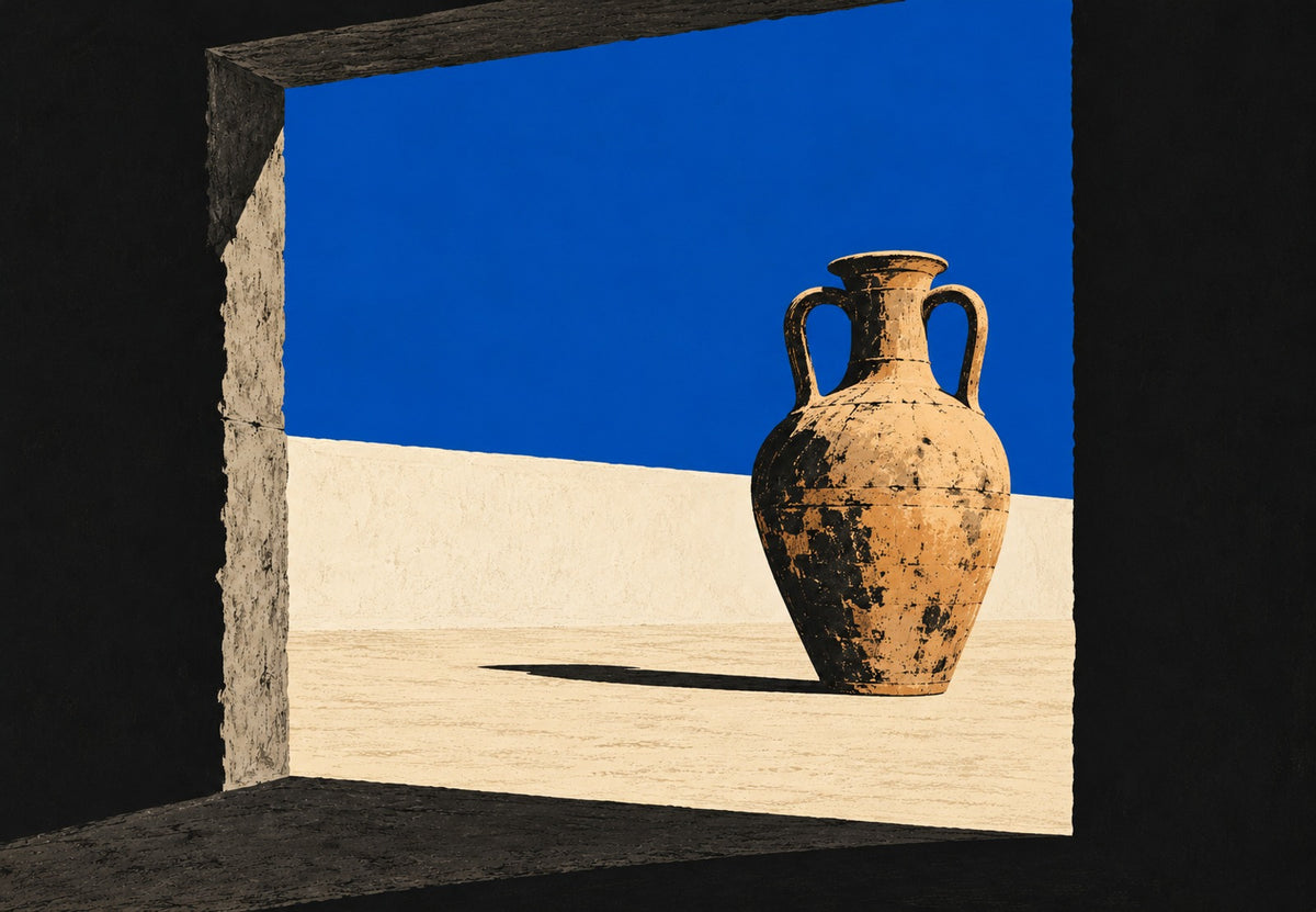 Amphore am blauen Fenster (Querformat)
