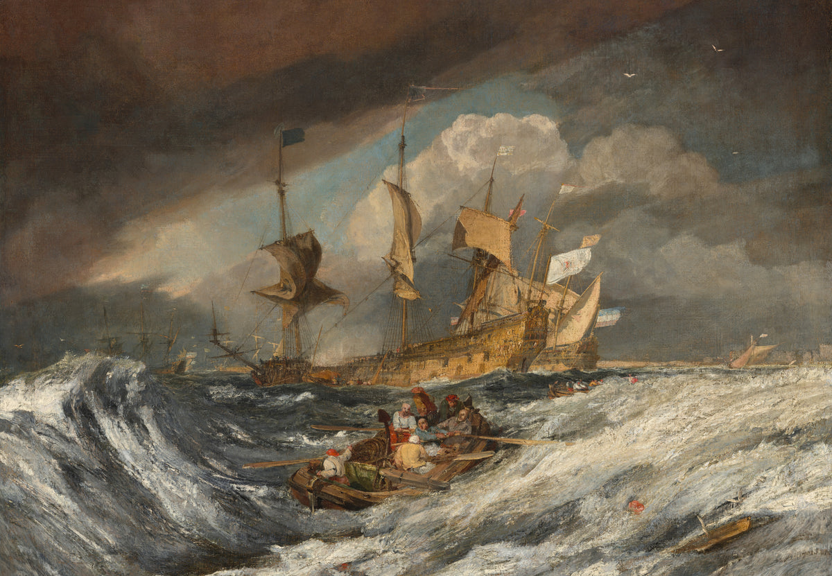 Boote bringen Anker zu den holländischen Kriegsschiffen