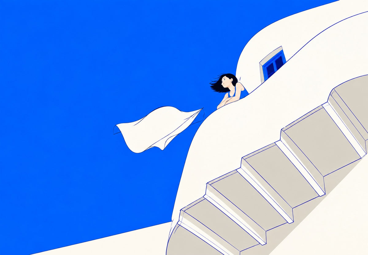 White Staircase and Sheet in the Wind (Landscape)