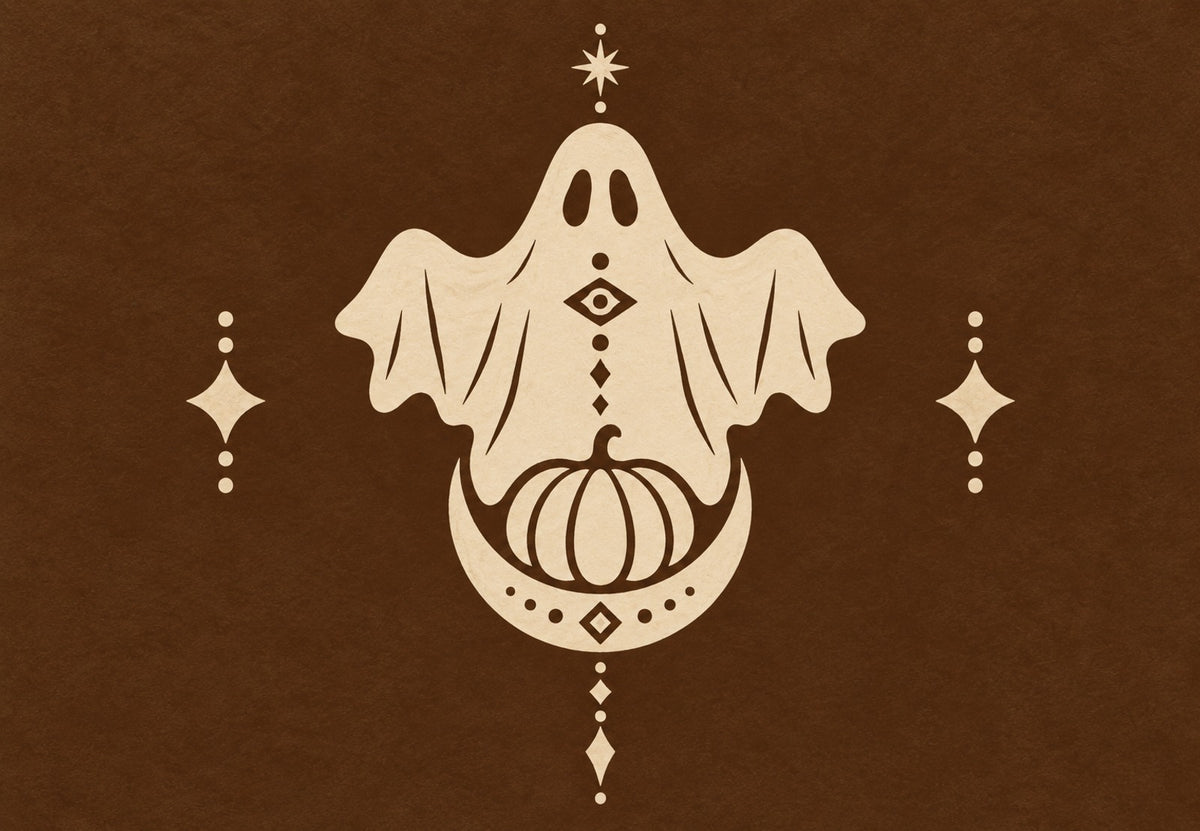 Ghost, Pumpkin and Crescent Moon (Landscape)