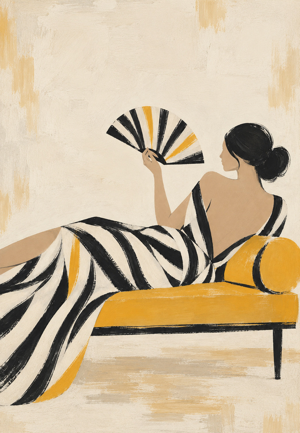 Femme à l'éventail rayé