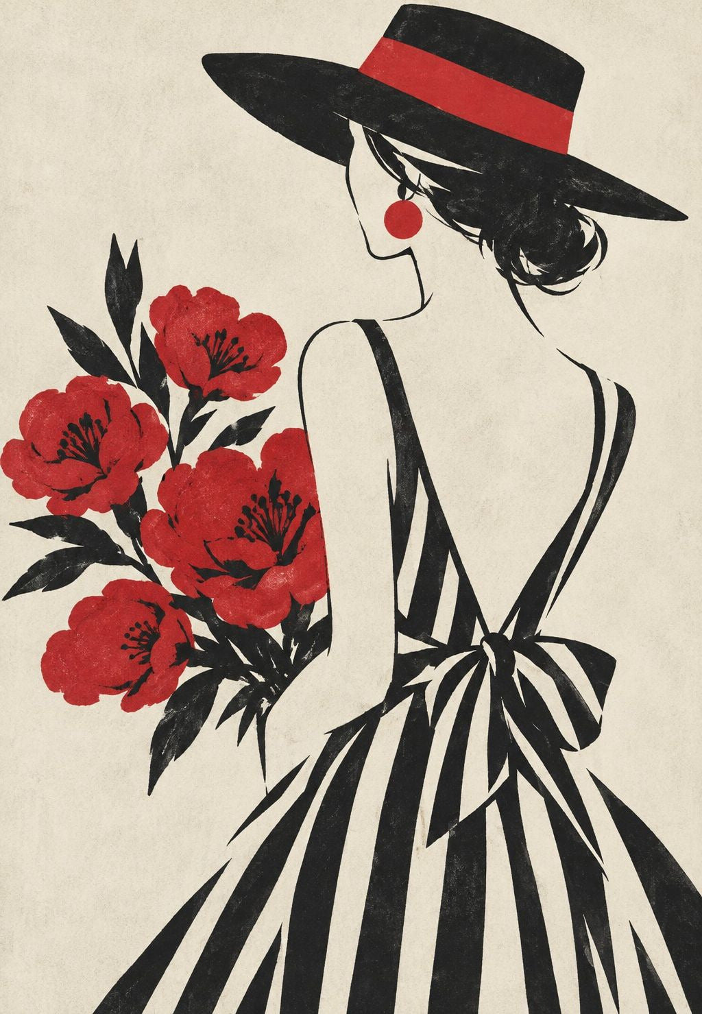 Donna con cappello e bouquet di peonie