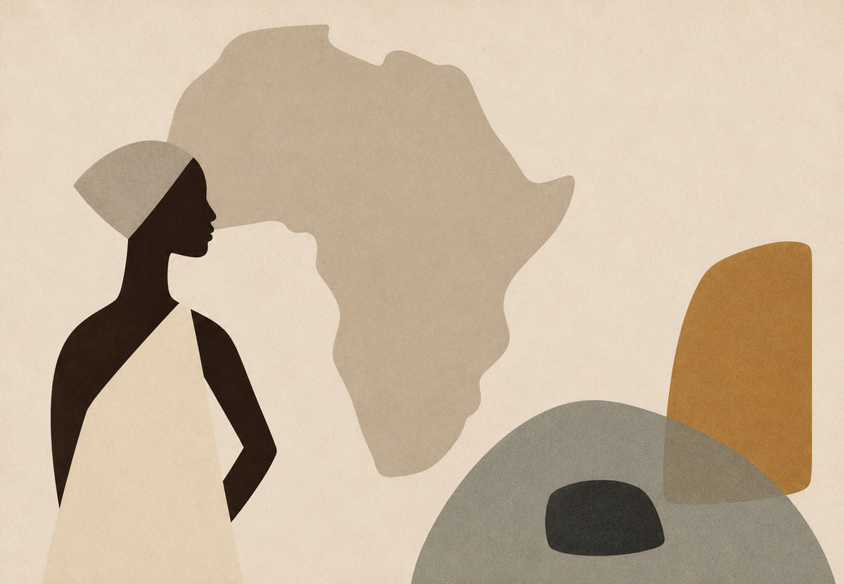 Femme au foulard devant le continent africain (Paysage)