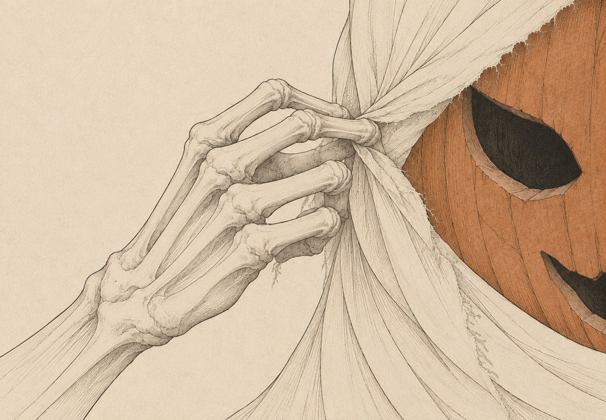 The Skeleton Hand and the Veiled Pumpkin (Landscape)