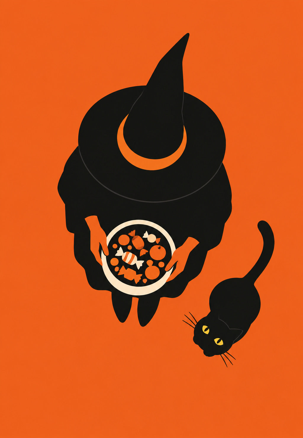 The Witch with Candy and Her Black Cat