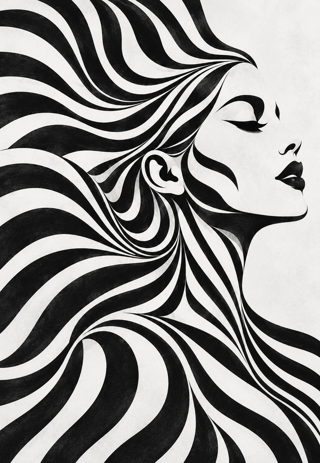 Profilo con capelli ondulati in bianco e nero