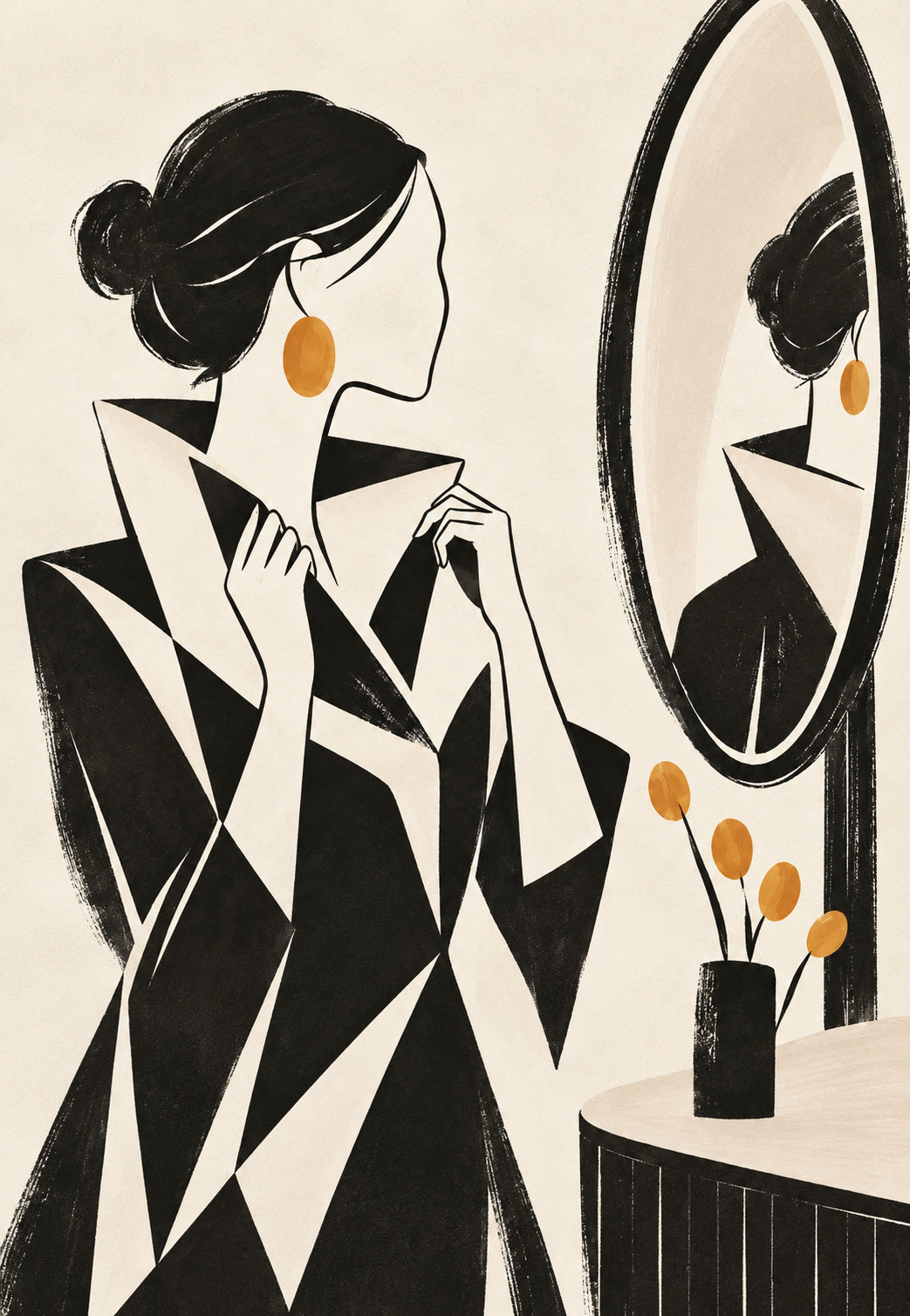 Elegantes Profil am ovalen Spiegel