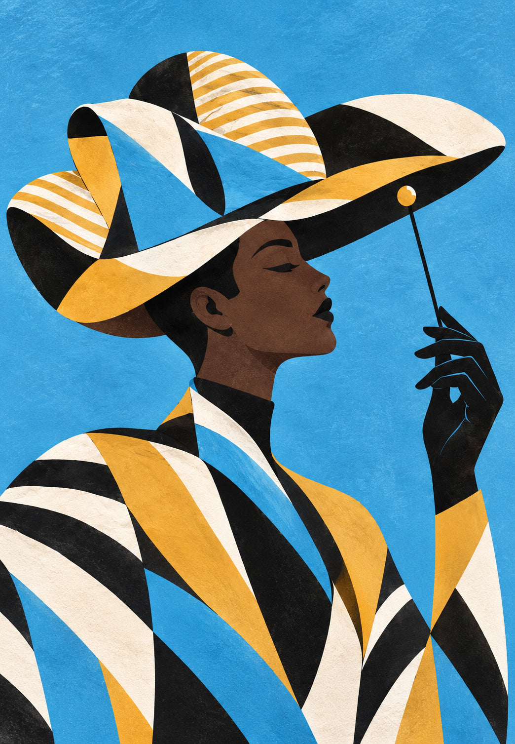 Elegant Profile Under a Graphic Hat