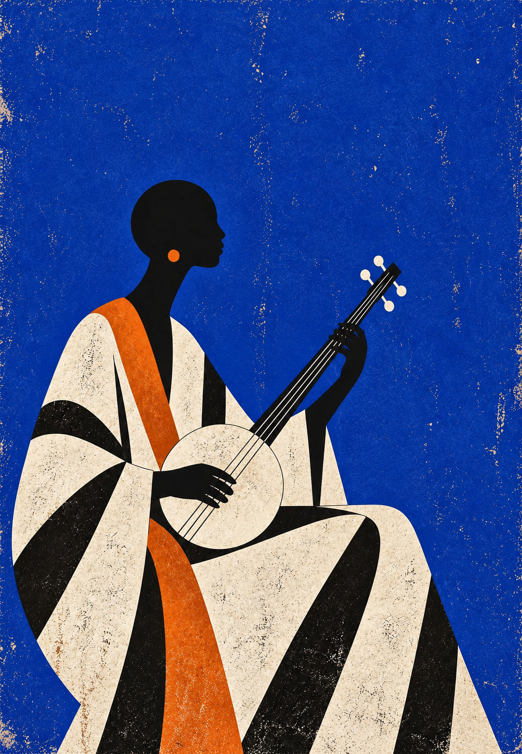 Silhouette con liuto su blu