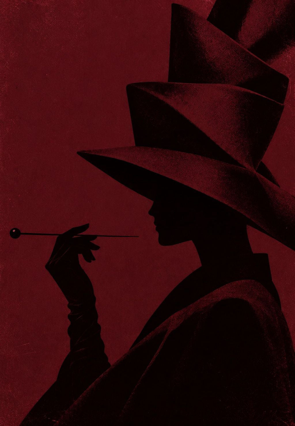 Red Silhouette with a Grand Hat