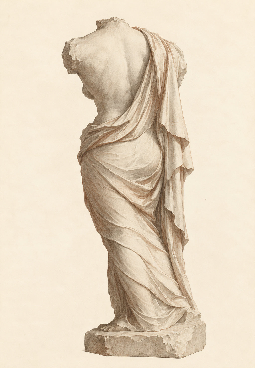 Statua drappeggiata vista di spalle
