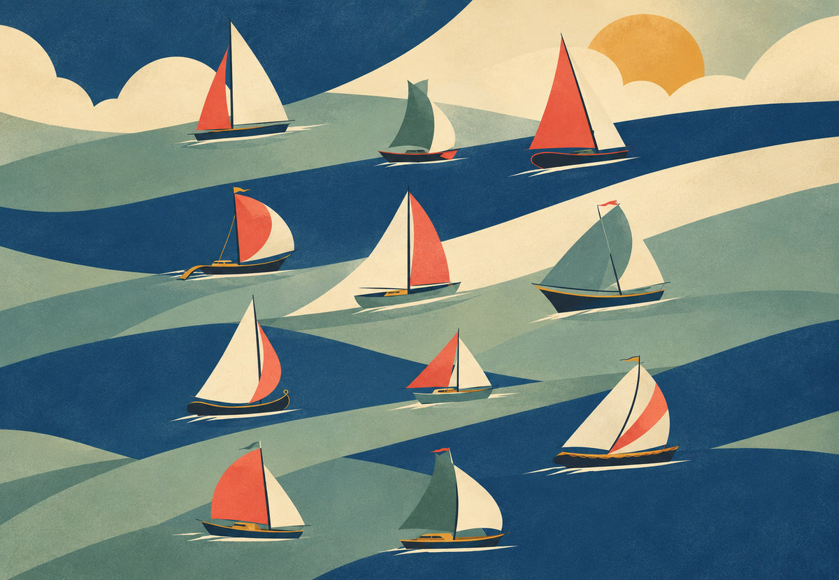 La flottille sur les vagues plates (Paysage)