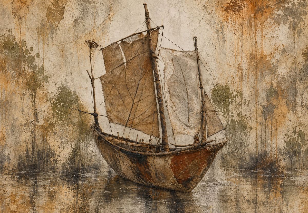 Schip met bladzeilen (Liggend)