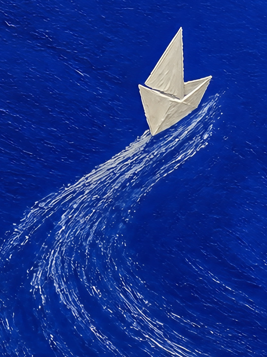 Detail a taille reelle du tirage, affiche bateau petit bateau papier bleu