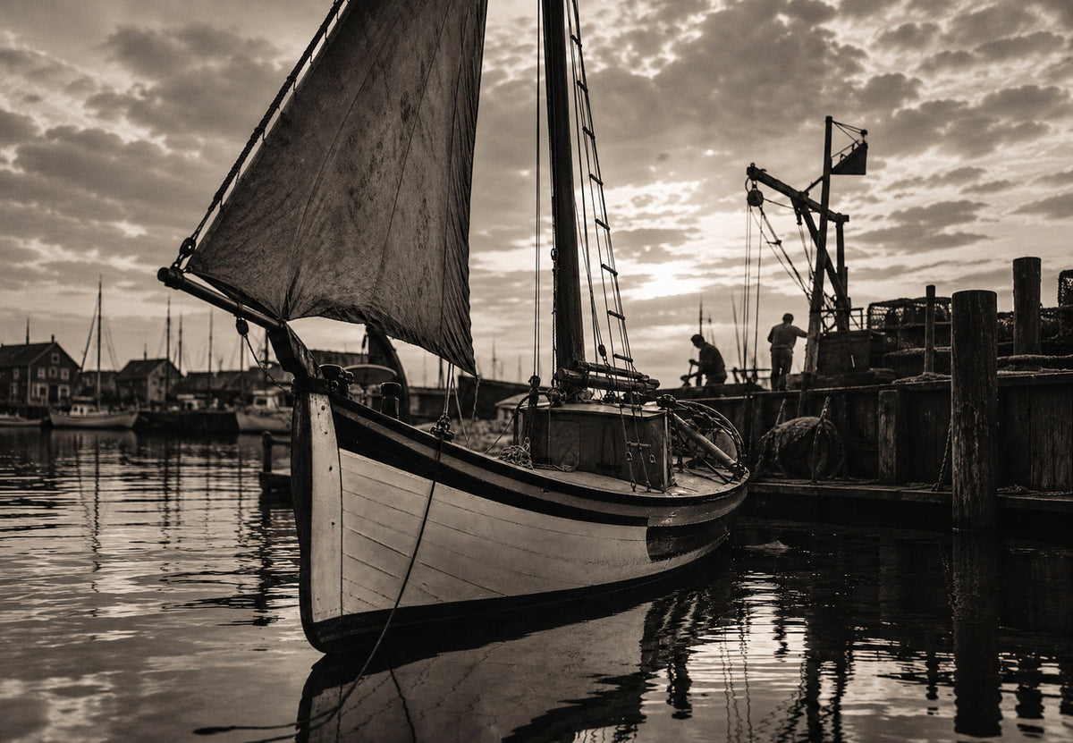 Sepiaspoor in de haven (Liggend)