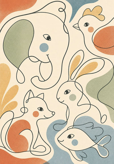 Bestiarium in durchgehender Linie, Pastell