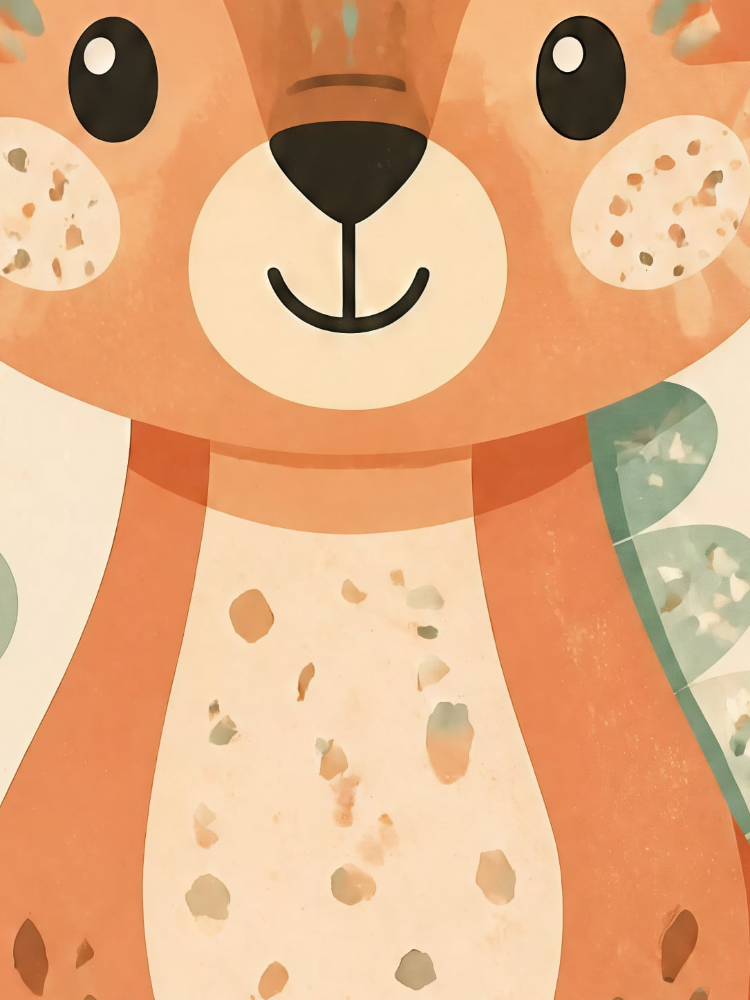Detail a taille reelle du tirage, affiche bebes animaux creature terracotta et menthe