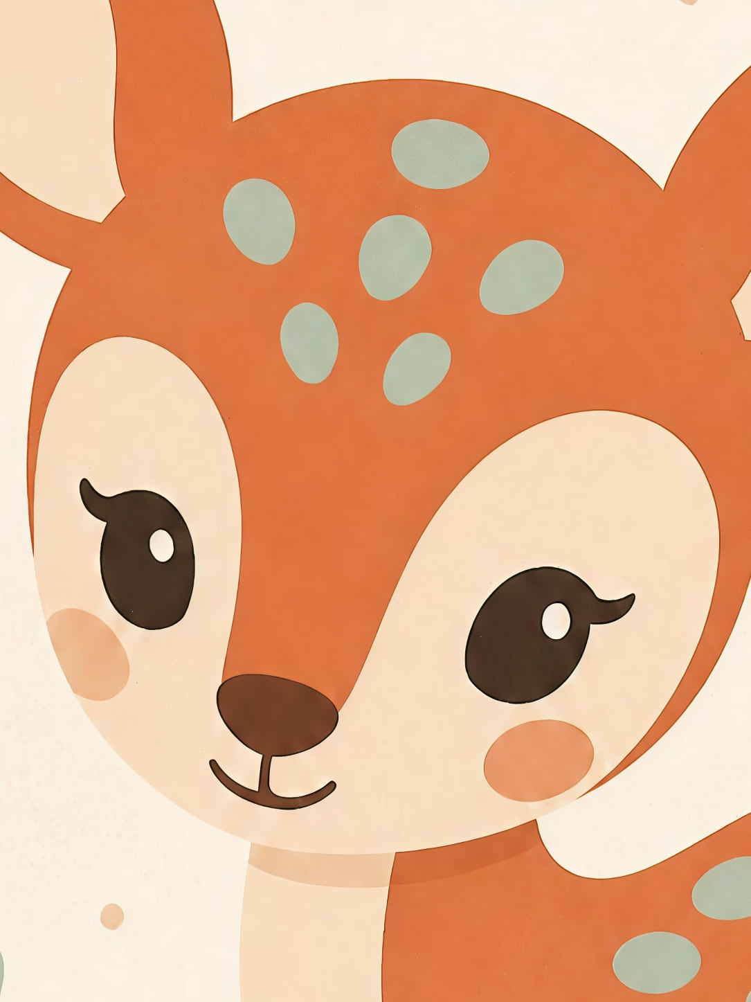 Detail a taille reelle du tirage, affiche bebes animaux faon menthe et terracotta